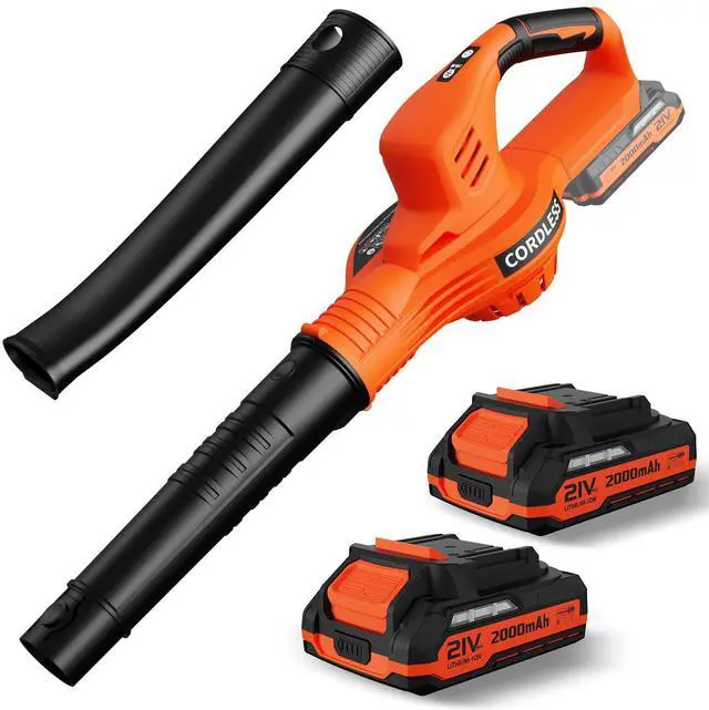 Main image of Leaf Blower Cordless - 21V Powerful Electric Leaf Blower with 2 Batteries and Charger, 2 Speed Modes, 2.0Ah Lightweight Battery Powered Leaf Blowers for Lawn Care, Patio, Dust, Blowing Leaves