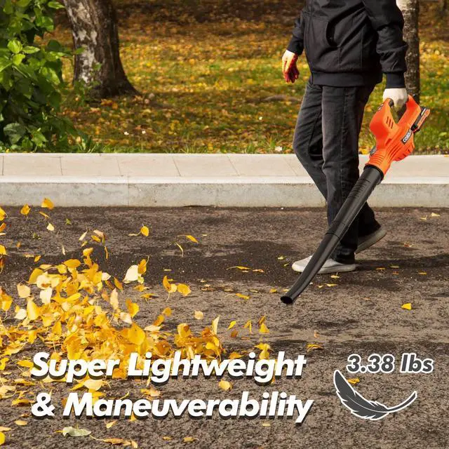 Alt view image 7 of 7 - Leaf Blower Cordless - 21V Powerful Electric Leaf Blower with 2 Batteries and Charger, 2 Speed Modes, 2.0Ah Lightweight Battery Powered Leaf Blowers for Lawn Care, Patio, Dust, Blowing Leaves