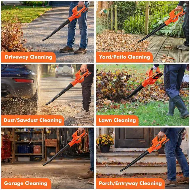 Alt view image 6 of 7 - Leaf Blower Cordless - 21V Powerful Electric Leaf Blower with 2 Batteries and Charger, 2 Speed Modes, 2.0Ah Lightweight Battery Powered Leaf Blowers for Lawn Care, Patio, Dust, Blowing Leaves
