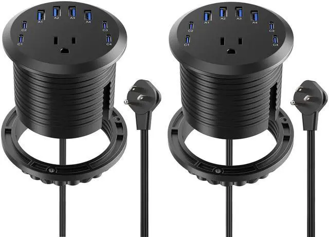 Main image of 3 inch Desk Power Grommet USB C 65W,Ultra-Flat Plug Power Strip,2PCS | Black,Recessed Outlet,Desktop Power Grommet for Office PC Desk Cable Cord Cover,Table Outlets for Home,Office