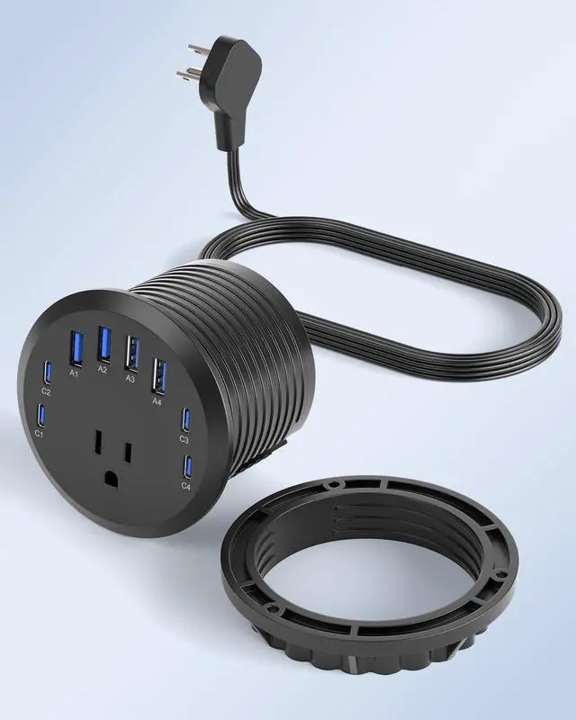 Alt view image 7 of 7 - 3 inch Desk Power Grommet USB C 65W,Ultra-Flat Plug Power Strip,2PCS | Black,Recessed Outlet,Desktop Power Grommet for Office PC Desk Cable Cord Cover,Table Outlets for Home,Office