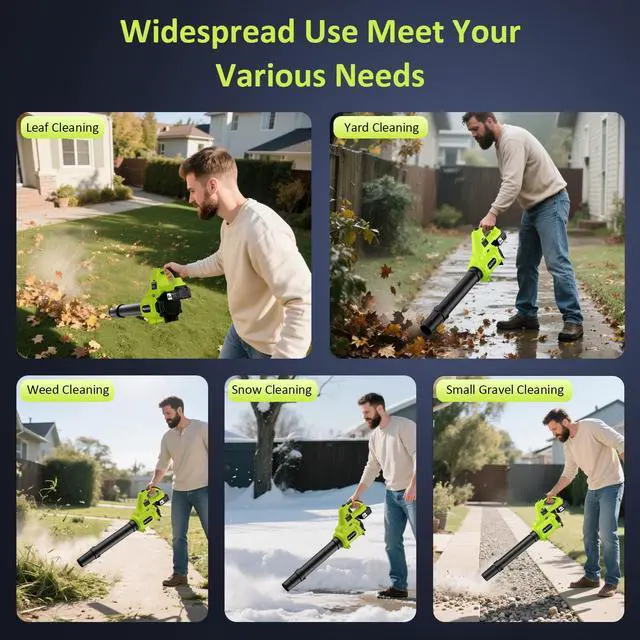 Alt view image 6 of 6 - Leaf Blower Cordless with 2 x 4.0Ah Battery Operated and Fast Charger, 580CFM 180MPH Electric Leaf Blower, 3 Speed Mode, 20V Powered Handheld Blowers for Lawn Care, Blowing Leaves, Small Gravel, Green