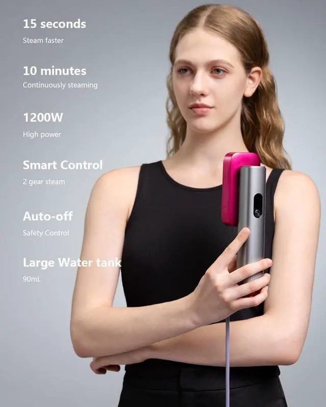 Alt view image 2 of 7 - G5 Pro Travel Steamer For Clothes, 110-240V Portable Handheld Irons-15S Fast Heat Up, Auto Shut-Off Rotating Head With Big Iron Panel, 100Ml Tank Self-Standing For Global Travel(Silver-gray pink)