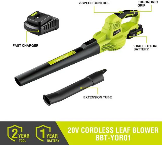 Alt view image 2 of 7 - 20V Leaf Blower, Leaf Blower Cordless with 2.0Ah Battery & Fast Charger, 2.7lbs Lightweight Electric Leaf Blower, 2 Speed Modes for Lawn, Patio, Yard & Sidewalk Care