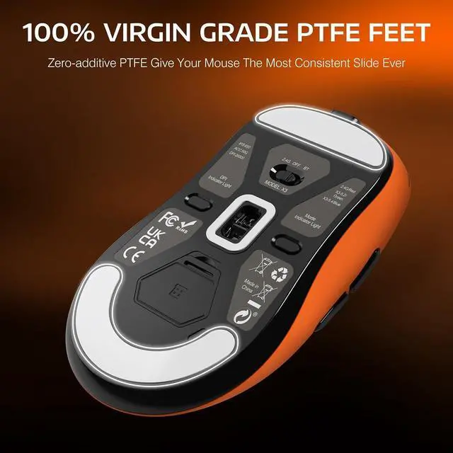Alt view image 4 of 6 - ATTACK SHARK X3 Lightweight Tri-Mode Wireless Gaming Mouse, 2.4G Bluetooth USB-C Wired, PAW3395 Sensor, 26K DPI, Kailh GM8.0 Switch, 5 Programmable Buttons for PC & Mac White Orange