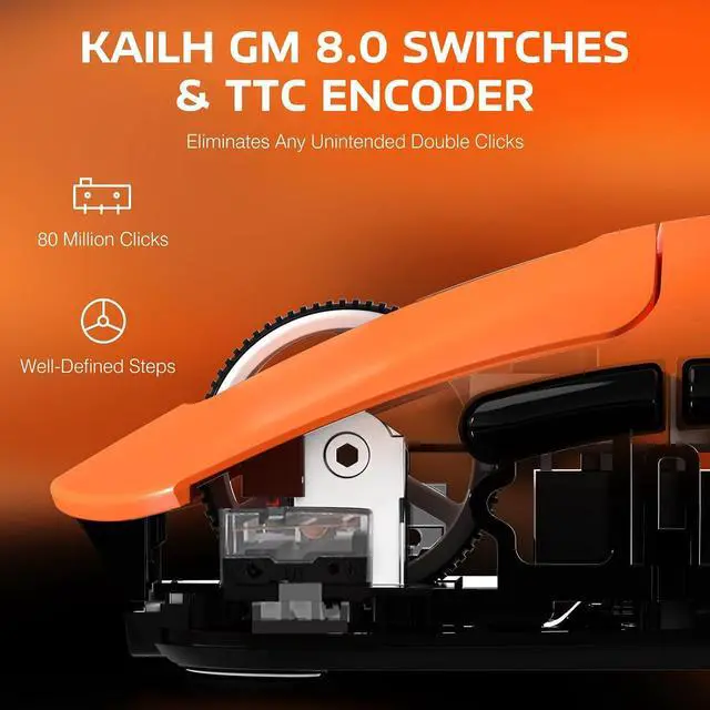 Alt view image 5 of 6 - ATTACK SHARK X3 Lightweight Tri-Mode Wireless Gaming Mouse, 2.4G Bluetooth USB-C Wired, PAW3395 Sensor, 26K DPI, Kailh GM8.0 Switch, 5 Programmable Buttons for PC & Mac White Orange