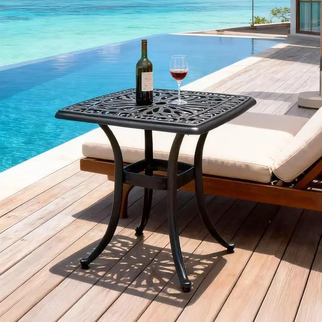 Alt view image 7 of 7 - 21 Outdoor Side Table, Cast Aluminum All-Weather Patio Side Table Small Outdoor Table Bistro Table for Outside, Porch, Balcony, Patio (Black)