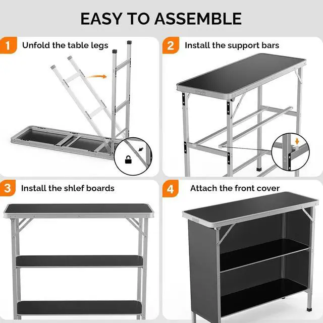 Alt view image 4 of 7 - 39" Portable Bar Table, 3-Tier Shelves, Mobile Bar Table for Events, Party, Camping, Picnic, Tradeshow, Indoor with Black Skirt(1 Pack) (2, 39")