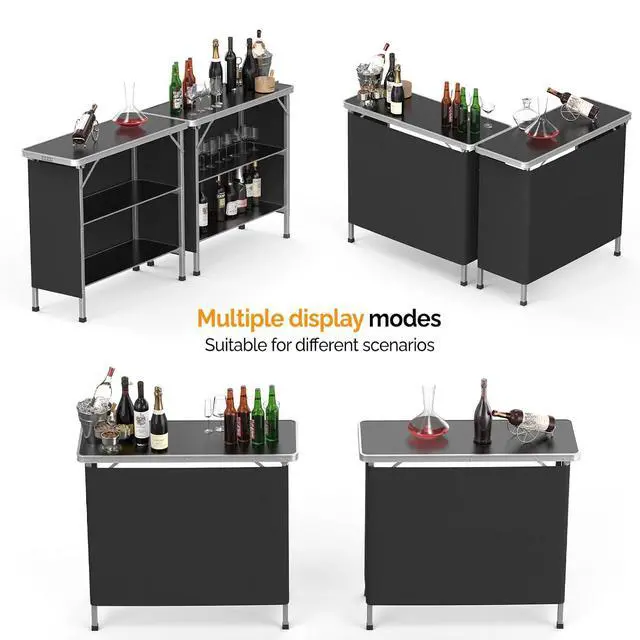 Alt view image 6 of 7 - 39" Portable Bar Table, 3-Tier Shelves, Mobile Bar Table for Events, Party, Camping, Picnic, Tradeshow, Indoor with Black Skirt(1 Pack) (2, 39")