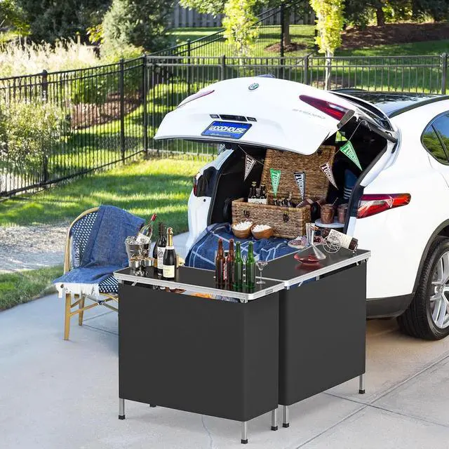 Alt view image 7 of 7 - 39" Portable Bar Table, 3-Tier Shelves, Mobile Bar Table for Events, Party, Camping, Picnic, Tradeshow, Indoor with Black Skirt(1 Pack) (2, 39")