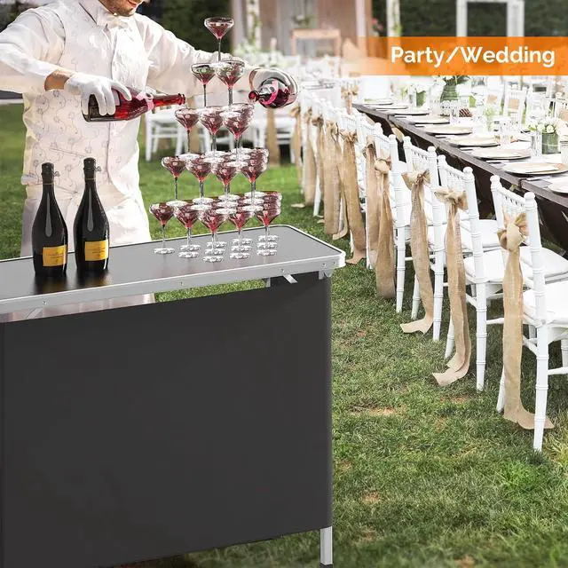 Alt view image 5 of 7 - 43" Portable Bar Table, 3-Tier Shelves, Mobile Bar Table for Events, Party, Camping, Picnic, Tradeshow, Indoor with Black Skirt(1, 43")
