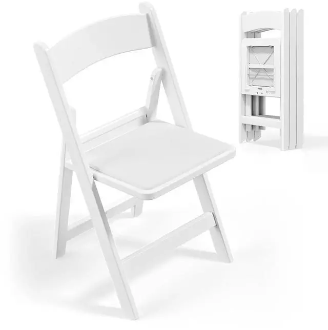 Main image of VINGLI White Resin Plastic Folding Chair with Padding Seat Weight Capacity to 350 lbs for Indoor Ourdoor Use, 4 Pack