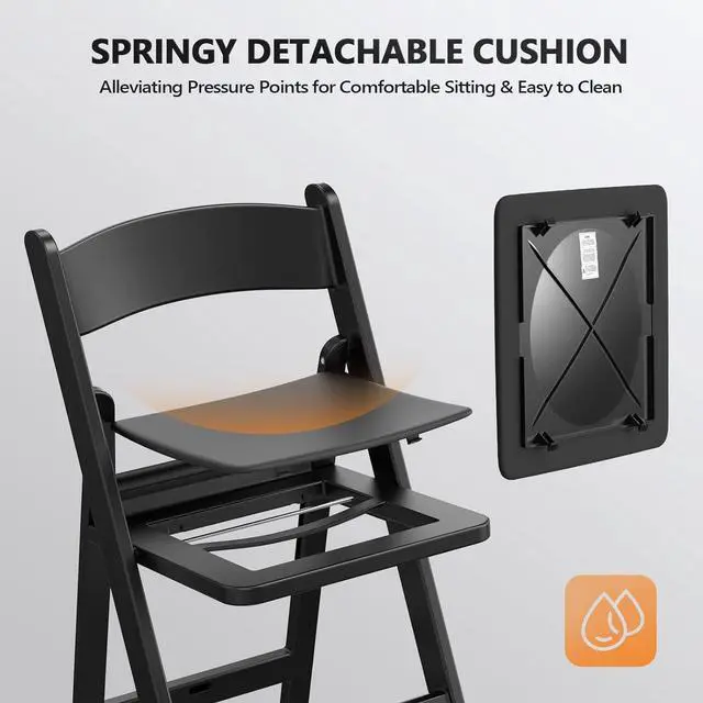 Alt view image 4 of 7 - Black Resin Folding Chair with Padded Cushion, Set of 2, Plastic Foldable Seat for Indoor & Outdoor Use, Comfortable Design for Events, Parties & Home (2, Black, M)