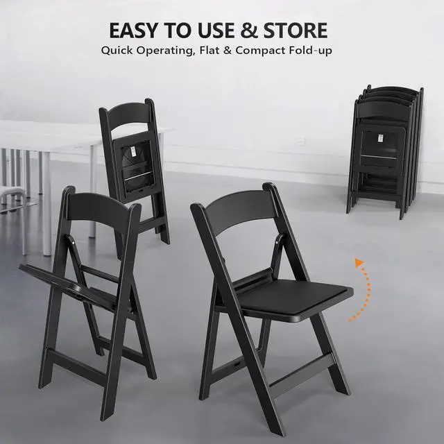 Alt view image 6 of 7 - Black Resin Folding Chair with Padded Cushion, Set of 2, Plastic Foldable Seat for Indoor & Outdoor Use, Comfortable Design for Events, Parties & Home (2, Black, M)
