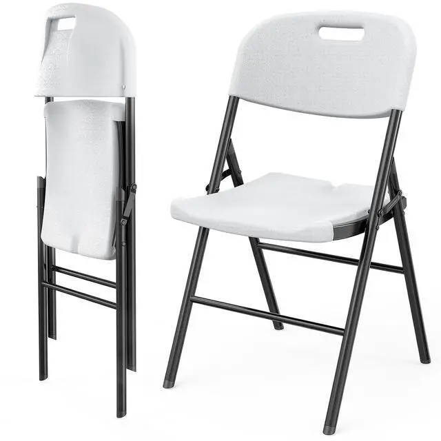 Main image of Folding Chairs, Heavy Duty Foldable Chair Portable HDPE Plastic Seat with Steel Frame for Indoor Outdoor Dinning Party Wedding School Use, White, 2 Pack