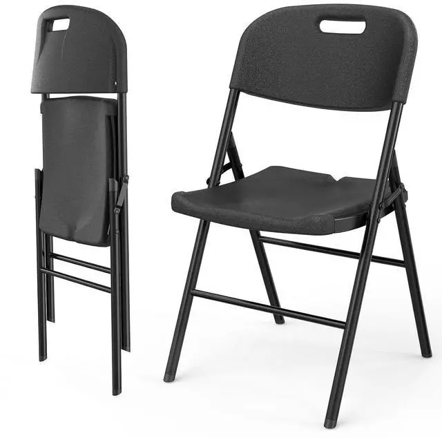 Main image of Folding Chairs, Heavy Duty Foldable Chair Portable HDPE Plastic Seat with Steel Frame for Indoor Outdoor Dinning Party Wedding School Use, Black, 2 Pack