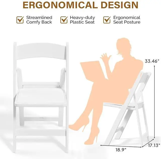 Alt view image 3 of 7 - VINGLI White Resin Plastic Folding Chair with Padding Seat Weight Capacity to 350 lbs for Indoor Ourdoor Use, 4 Pack