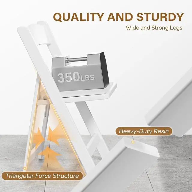 Alt view image 4 of 7 - VINGLI White Resin Plastic Folding Chair with Padding Seat Weight Capacity to 350 lbs for Indoor Ourdoor Use, 4 Pack