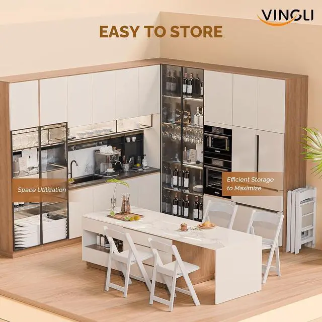 Alt view image 5 of 7 - VINGLI White Resin Plastic Folding Chair with Padding Seat Weight Capacity to 350 lbs for Indoor Ourdoor Use, 4 Pack