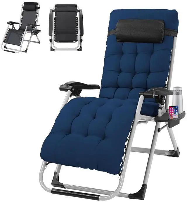Main image of Padded Zero Gravity Chair, Lounge Chair with Removable Cushion & Tray Folding Reclining Patio Chairs Recliner Chair for LawnIndoor and Outdoor-Blue