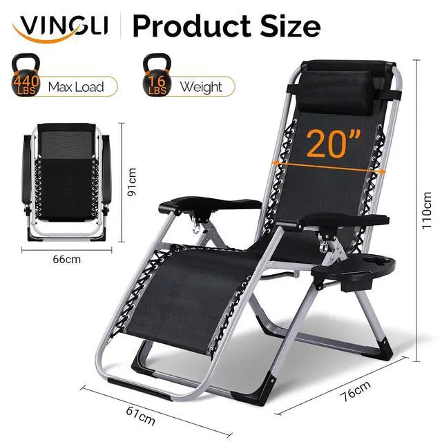 Alt view image 6 of 6 - Padded Zero Gravity Chair, Lounge Chair with Removable Cushion & Tray Folding Reclining Patio Chairs Recliner Chair for LawnIndoor and Outdoor-Blue
