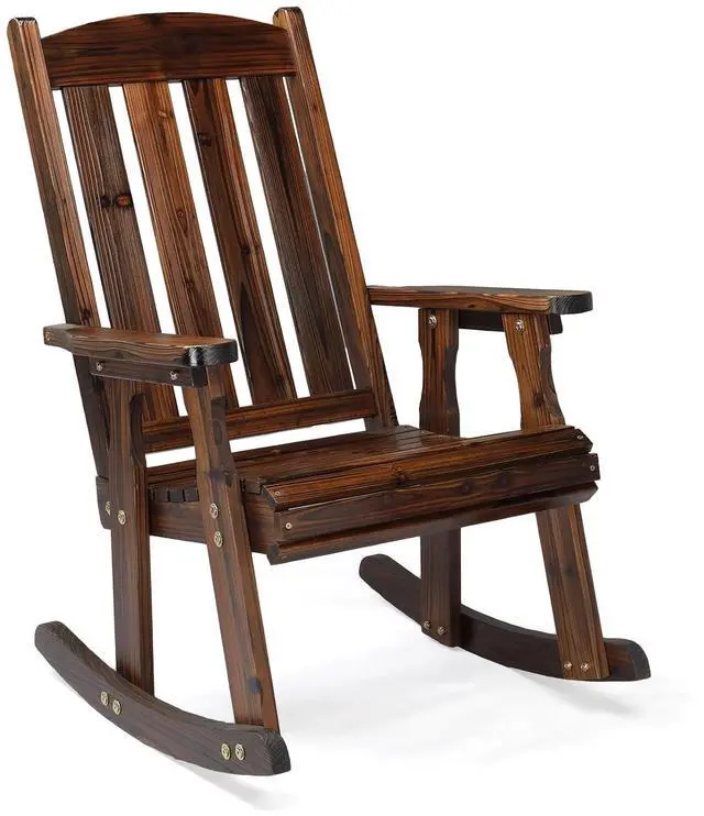 Main image of VINGLI Heavy Duty 600 LBS Outdoor Wooden Rocking Chair with Higher Backrest,Patio Rocking Chair with Ergonomic Design, Weatherproof Outdoor Rockers Suit for Patio, Garden, Balcony, Yard, Rustic
