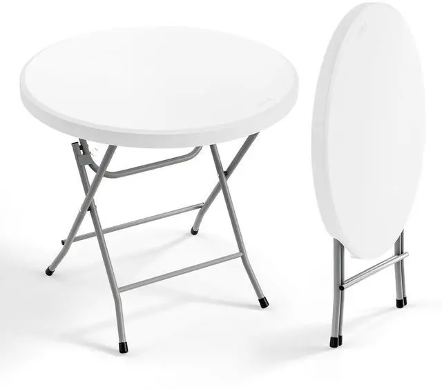 Main image of 32" Round Folding Commercial Banquet Table, Portable Plastic Coffee Card Dining Table for Kitchen or Outdoor Party Wedding Event, 1 Pack, White | Folding