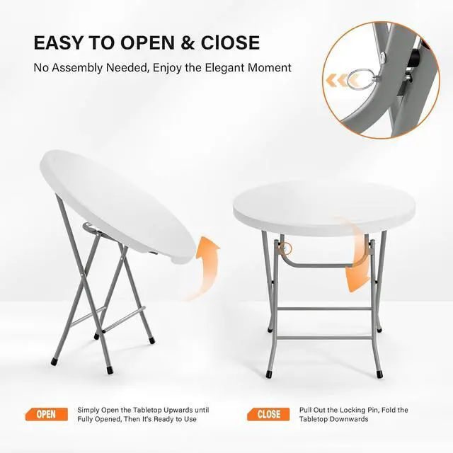 Alt view image 4 of 7 - 32" Round Folding Commercial Banquet Table, Portable Plastic Coffee Card Dining Table for Kitchen or Outdoor Party Wedding Event, 1 Pack, White | Folding