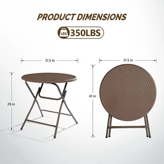 Alt view image 3 of 7 - 32" Round Folding Commercial Banquet Table, Portable Plastic Coffee Card Dining Table for Kitchen or Outdoor Party Wedding Event, 1 Pack, Brown