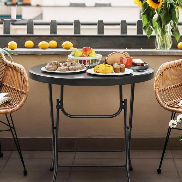 Alt view image 2 of 7 - 32" Round Folding Commercial Banquet Table, Portable Plastic Coffee Card Dining Table for Kitchen or Outdoor Party Wedding Event, 1 Pack, Black