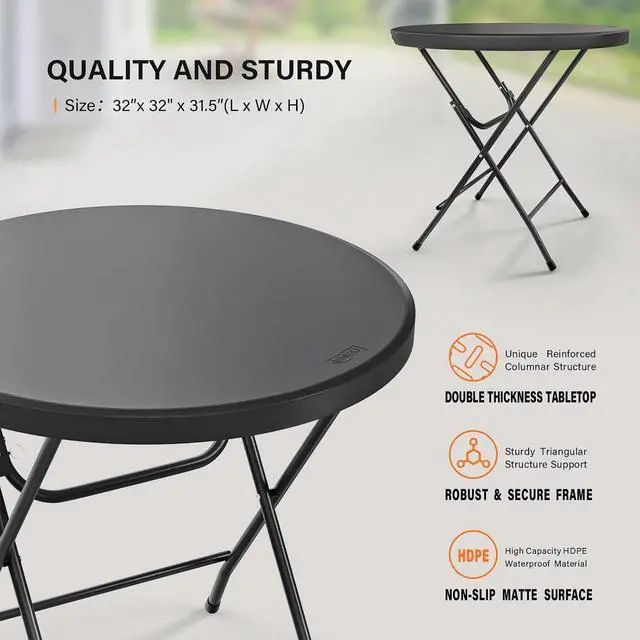 Alt view image 3 of 7 - 32" Round Folding Commercial Banquet Table, Portable Plastic Coffee Card Dining Table for Kitchen or Outdoor Party Wedding Event, 1 Pack, Black