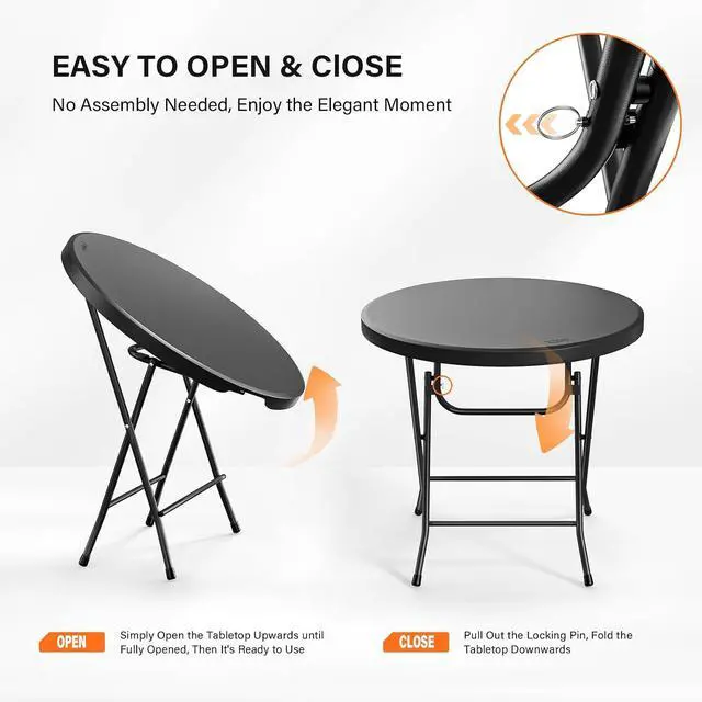 Alt view image 4 of 7 - 32" Round Folding Commercial Banquet Table, Portable Plastic Coffee Card Dining Table for Kitchen or Outdoor Party Wedding Event, 1 Pack, Black
