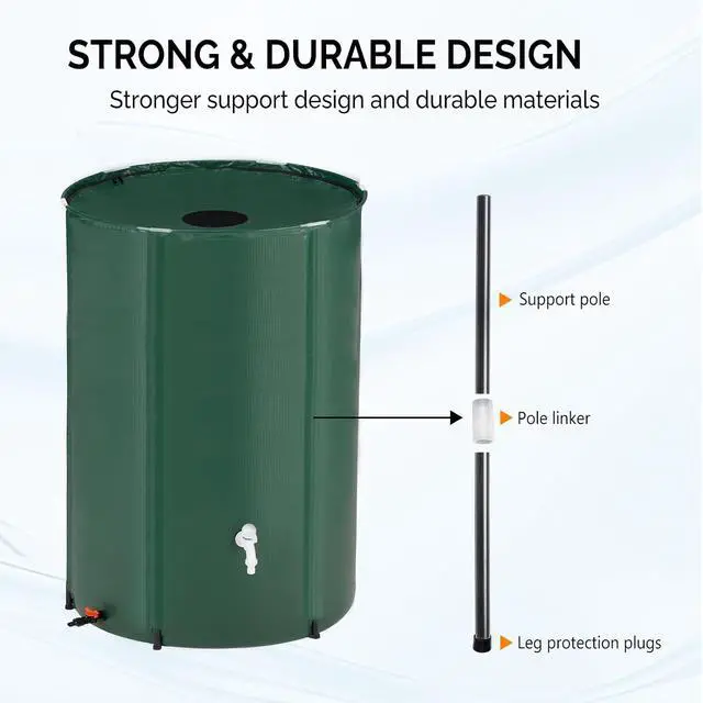 Alt view image 2 of 7 - 100 Gallon Collapsible Rain Barrel, Portable Water Storage Tank, Rainwater Collection System Downspout, Water Catcher Container with Filter Spigot Overflow Kit