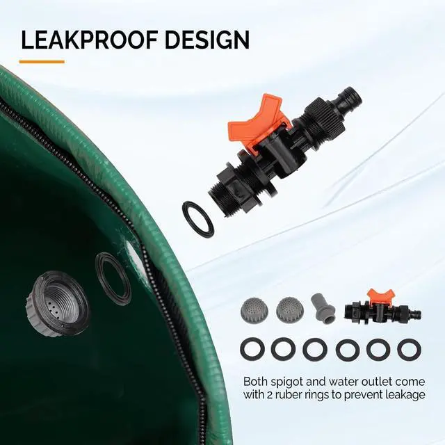 Alt view image 4 of 6 - 66 Gallon Collapsible Rain Barrel, Portable Water Storage Tank, Rainwater Collection System Downspout, Water Catcher Container with Filter Spigot Overflow Kit