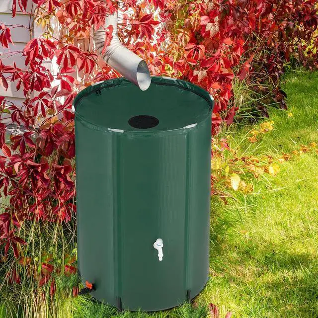 Alt view image 7 of 7 - 100 Gallon Collapsible Rain Barrel, Portable Water Storage Tank, Rainwater Collection System Downspout, Water Catcher Container with Filter Spigot Overflow Kit