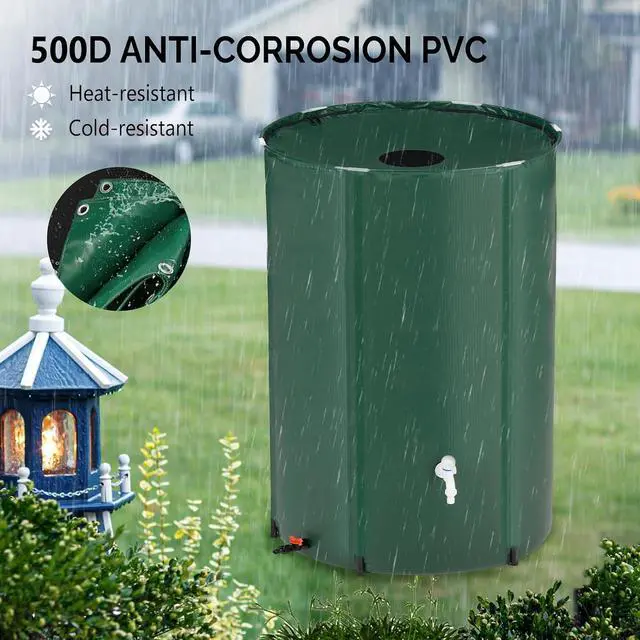 Alt view image 6 of 7 - 100 Gallon Collapsible Rain Barrel, Portable Water Storage Tank, Rainwater Collection System Downspout, Water Catcher Container with Filter Spigot Overflow Kit