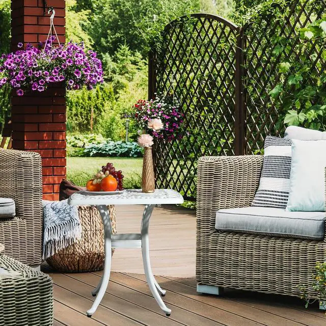 Alt view image 2 of 7 - VINGLI 21" Cast Aluminum All Weather Round Patio Coffee Table Porch Bistro End Table (White)