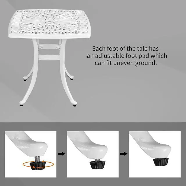 Alt view image 6 of 7 - VINGLI 21" Cast Aluminum All Weather Round Patio Coffee Table Porch Bistro End Table (White)