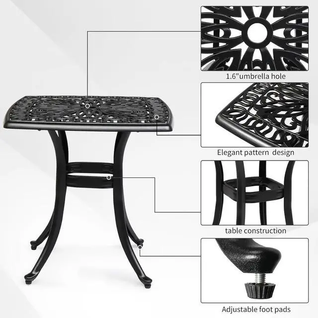 Alt view image 4 of 6 - VINGLI 21" Cast Aluminum Outdoor Side Table with Umbrella Hole, All Weather Patio Side Table Bistro Table for Balcony, Yard and Porch (Black)