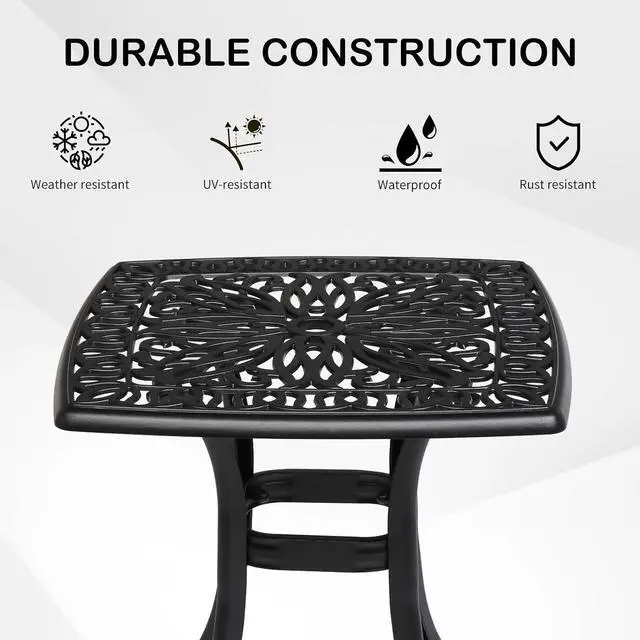 Alt view image 5 of 6 - VINGLI 21" Cast Aluminum Outdoor Side Table with Umbrella Hole, All Weather Patio Side Table Bistro Table for Balcony, Yard and Porch (Black)
