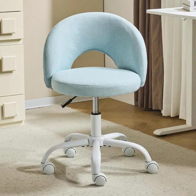 Main image of Small Vanity Chair with Wheels for Girls.Cute Modern Adjustable Height Armless Office Desk Chair.360°Swivel Comfy Rolling Chair for Study, Make up Room,Small Space,Linen Light Blue
