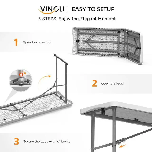 Alt view image 4 of 7 - 6 FT Narrow Folding Table, Tabletop Folded in Half, Premium Quality HDPE Material and Sturdy Metal Frame, Perfect for Buffet, Seminar, Party, Training, Home Work, White