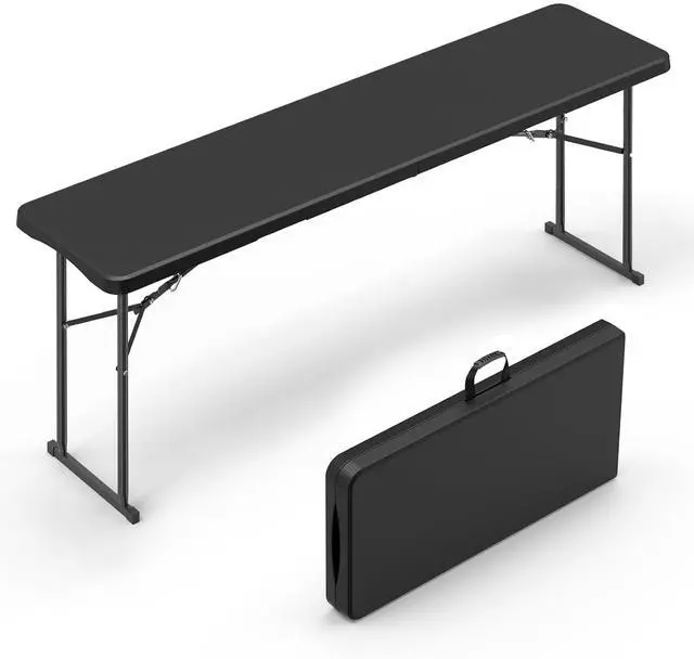 Main image of 6 FT Narrow Folding Table, Tabletop Folded in Half, Premium Quality HDPE Material and Sturdy Metal Frame, Perfect for Buffet, Seminar, Party, Training, Home Work, Black