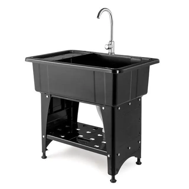 Main image of 20-Gallon Utility Sink Laundry Tub for Washing Room, Freestanding Utility Sink with Stainless Steel Faucet, Black, 32W x 22 D x 36"H Black