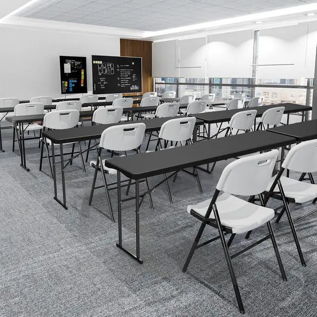 Alt view image 6 of 7 - 6 FT Narrow Folding Table, Tabletop Folded in Half, Premium Quality HDPE Material and Sturdy Metal Frame, Perfect for Buffet, Seminar, Party, Training, Home Work, Black