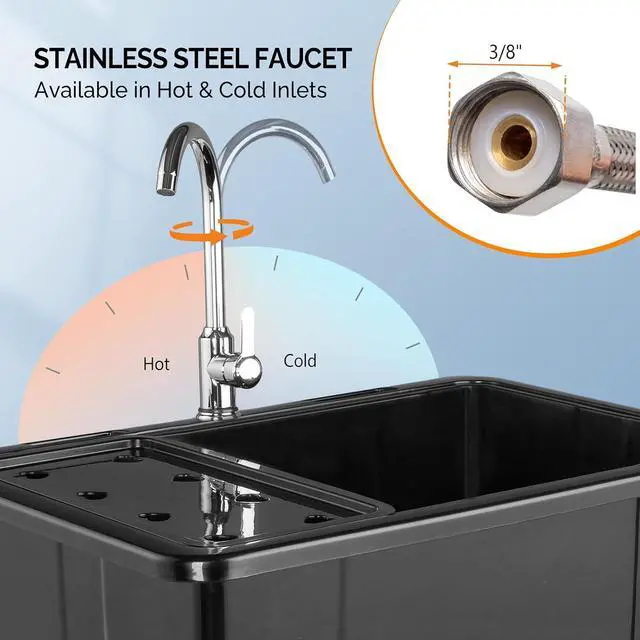 Alt view image 5 of 7 - 20-Gallon Utility Sink Laundry Tub for Washing Room, Freestanding Utility Sink with Stainless Steel Faucet, Black, 32W x 22 D x 36"H Black