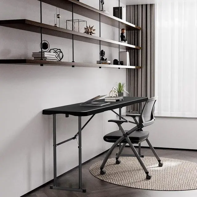 Alt view image 5 of 7 - 6 FT Narrow Folding Table, Tabletop Folded in Half, Premium Quality HDPE Material and Sturdy Metal Frame, Perfect for Buffet, Seminar, Party, Training, Home Work, Black