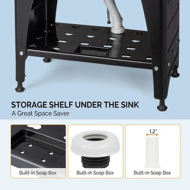 Alt view image 7 of 7 - 20-Gallon Utility Sink Laundry Tub for Washing Room, Freestanding Utility Sink with Stainless Steel Faucet, Black, 32W x 22 D x 36"H Black