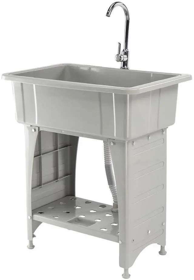 Main image of 20-Gallon Utility Sink Laundry Tub for Washing Room, Freestanding Utility Sink with Stainless Steel Faucet, 22"D x 32"W x 36"H Grey