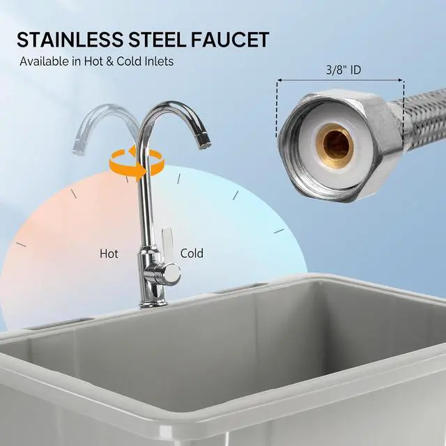 Alt view image 2 of 7 - 20-Gallon Utility Sink Laundry Tub for Washing Room, Freestanding Utility Sink with Stainless Steel Faucet, 22"D x 32"W x 36"H Grey